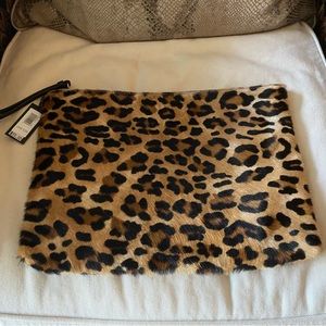 Banana Republic calf hair Genuine leather leopard animal print pouch NWT! $98